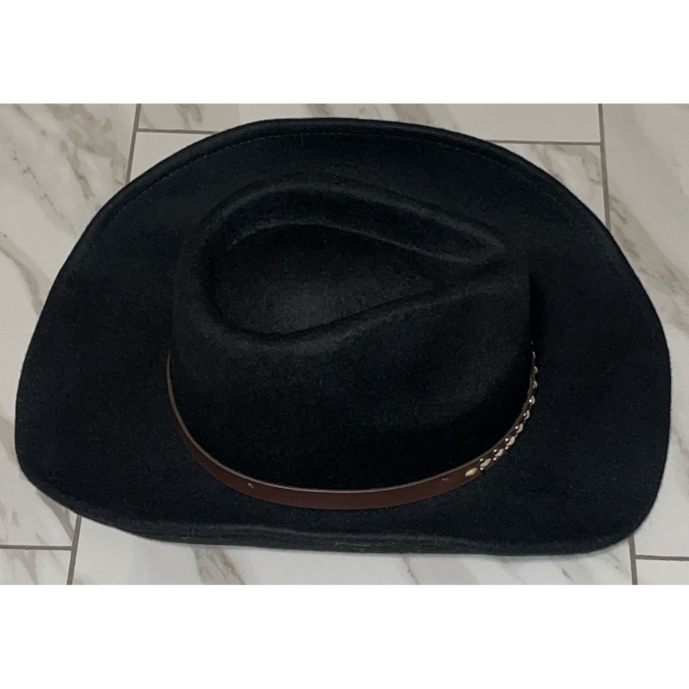House of Harlow 1960 Black Wool Western Hat Studded Leather Band Fedora - Picture 5 of 10